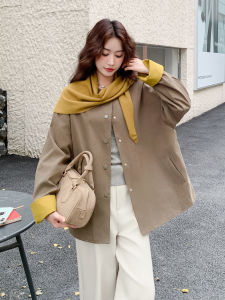 Kaki Casual Style Womens Jacket Vintage French Simple Patchwork Single Button Autumn New Style Shoulder Wrap Top