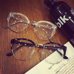 New K-style New Arrival Harajuku Retro Transparent Half Frame Metal Myopia round Face Womens Glasses Frame Glasses Frame Trendy Mens Glasses