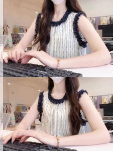 WANGGONGZHU | Retro Lace Splice Polka Dot Vest Shirt Women Summer New Fashion Design Gored Edge Top Women Korean Style Loose Fit Sleeveless