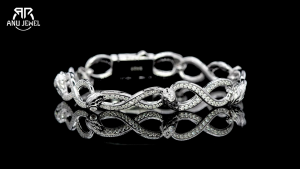 AnuJewel Moissanite Infinity Bracelet Hip Hop Frosty Design 925 Sterling Silver Flashy Heavy Metal Statement for Men & Women