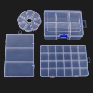 กล่องเก็บของบนโต๊ะพลาสติกแบบแยกช่องอุปกรณ์เสริมสำหรับอุปกรณ์ตกปลาแบบใสกล่องเก็บของกล่องลายตารางเครื่องประดับเครื่องสำอางค์