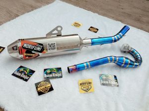 Knalpot Norifumi Rocket 4 Kompetisi CRF ALL KLX DTRACKER WR TIGER TRAIL SCORPIO TRAIL full system tinggal pasang saja sudah PNP. Leheran full stainless blue chrome