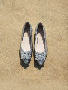 Reemoor | French Pointed Toe Flats with Crystal and Square Buckle Bridal Shoe