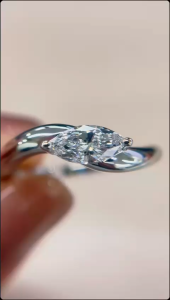 TDG 10K White Gold Lab-Grown Marquise Diamond Solitaire Ring