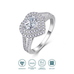 JIUZUAN 6.5mm Heart Moissanite Ring 925 Silver 18K Gold Plated Full Pave Jewelry Gift Comes with GRA Certificate
