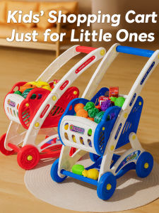 Kids Supermarket Shopping Cart Toy Set - Educational Pretend Play Push Cart with Accessories Gift for Boys & Girls