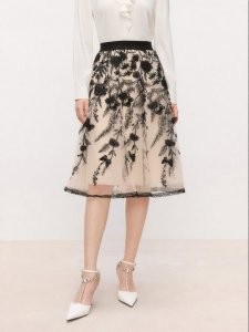 Koradior | Spring New Floral Embroidered High-Waist A-Line Skirt