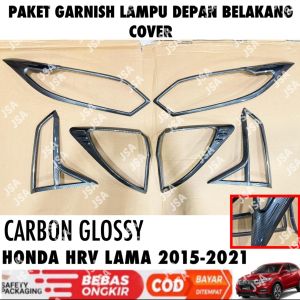 Paket Garnish Lampu Depan Belakang Honda HRV HR-V 2015 2017 2018 Carbon Glossy .