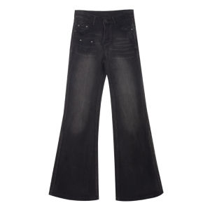 Vintage Tang Jeans Jeans Nữ Ống Thẳng Ôm Dáng Co Giãn Màu Đen Xanh Cổ Điển Cạp Lows Vải Denim Mùa Xuân Thu Đông