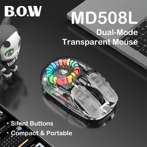 B.O.W | BOW MD508L Transparent Wireless Mouse 2.4G Bluetooth Dual Mode RGB Backlit Mute Click Type-C Rechargeable Ergonomic 1600DPI
