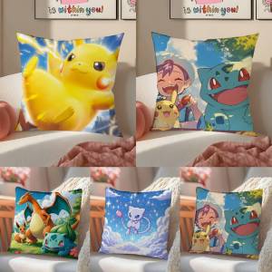 Bandai | Pokemon Cyndaquil Anime Plush Pillow Cover Soft Short Plush Cushion Cover For Sofa Bedroom Home Decor Gift Decoration