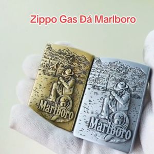 Bật Lửa Zippo Gas Đá Marl.Boro Màu Vàng Bạc ( Xài Gas ) Hộp Quẹt Gas Đá