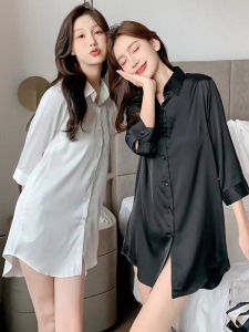 Áo Sơ Mi Lụa Giả Lụa Mượt Mà Mùa Xuân Hè Thời Trang Thường Ngày Chống Nắng Áo Sơ Mi Rộng Rãi Cho Nữ Áo Sơ Mi Cổ Polo Tay Áo Dài