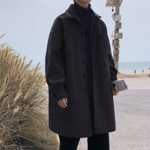 Korean Style Mens Mid-Length Woolen Coat Autumn Winter New Trend Student Tweed Windbreaker Ins Stylish Outerwear Coat