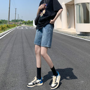 กางเกงขาสั้นผ้ายีนส์ทรงหลวมเอวสูงสำหรับผู้หญิง กางเกงขายาวทรงตรง ทรงหลวม ทรงลำลอง สไตล์ฮ่องกง ฤดูร้อน 2025 กางเกงขายาวทรงหลวม