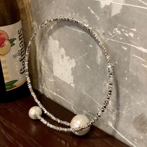 Elegant Pearl Open Ring Necklace Silver Dust Luxury Minimalist Personality Womens Fashion Jewelry Fresh out Pearl Pendant Chain