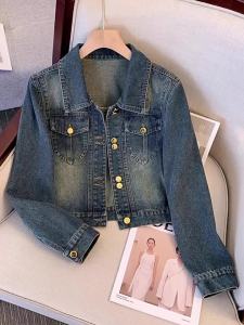 LANQIONG | Short Regular Shoulder Denim Jacket
