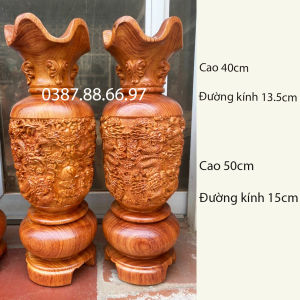 Lục bình mẫu trạm khắc cửu long cao 40 50cm gỗ hương cực đẹp