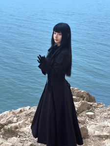 Váy Dài Màu Đen Kiểu Pháp Cổ Gothic Dành Cho Nữ Thu Đông Mới Về Váy Midi Cạp Cao Chất Liệu Polyester Dài Tay Thường