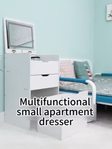 Isidoro.os Flip-top Dressing Table Bedside Drawer with Chair Storage Cabinet with Mirror LED Light