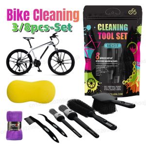 3/8PCS Bicycle Bike Cleaning Tools Set Bike Cleaning Brush Set Bicycle Cleaning Brush Tool for Mountain Road BMX Folding Bike