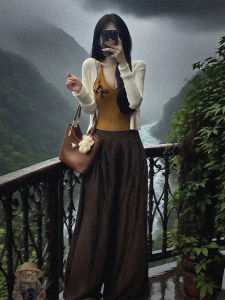 XUECAIQI | Korean Style Set Knitted Camisole Cardigan and Wide-leg Pants 3 Pieces