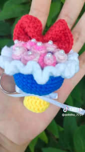 Móc khóa bó hoa bạch tuyết bó hoa len mini | Froid handmade
