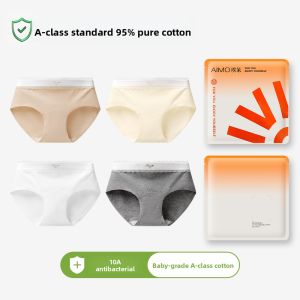 AIMO | Antibacterial Pure Cotton Triangle Womens Underwear 7A Grade Comfortable Mid-Waist Lace Trim Extended Crotch Briefs