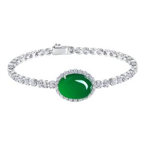 AILEQ | Jadeite Agate 925 Silver Bracelet Chinese Style Simple Versatile Plain