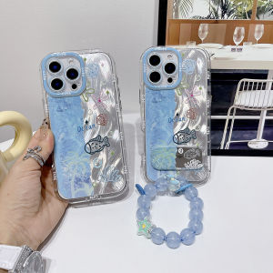 Trường hợp đối với iPhone 15 Pro Max 16Promax iphone13 14 máy ảnh bảo vệ chống thả chống sốc nhựa TPU mềm Ốp điện thoại với màu xanh dây đeo tay gương cầm tay mùa hè thế giới dưới biển iphone12promax