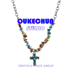 OUKECHUN สร้อยคอรูปคริสตัลสีน้ำเงิน สร้อยคอแบบติดกระดูกไหปลาร้าสุดเก๋ไก๋ แฟชั่นสตรีท สำหรับผู้หญิง