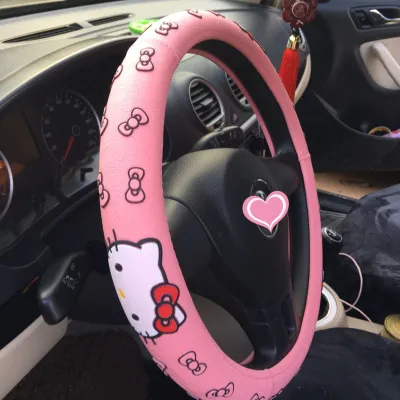 Universal Four Seasons Hello Kitty Car Steering Wheel Cover Womens Style Anti-Slip Eco-friendly Silicone Ring for Cars