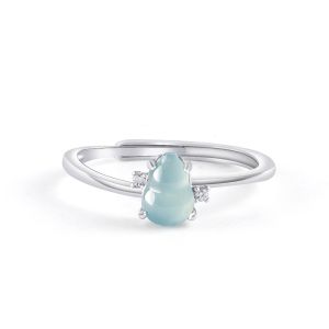 TIMESWIND Light Blue Natural A-grade Jade Gourd Zircon Women S925 Open Ring with Certificate