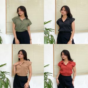 Atasan Kekinian untuk Wanita: Baju Blouse Wanita Atasan Lengan Pendek Lady Crush Crinkle Anti Lecek Korean Style Terbaru Ootd Zyra Top by Clashe