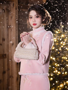 Elegant Pink Traditional Chinese Style Suit Vest Autumn Winter Wedding Registration Ceremony Daily Wear Comfortable Long Sleeve