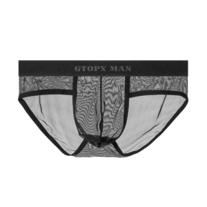 Mens Ice Silk Low Waist Ultra-Thin Triangle Panties Lace Net Pocket Design Briefs Seamless Comfortable Underwear