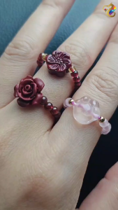 Cinnabar & Rose Quartz Beaded Rings (3 Types to Choose)