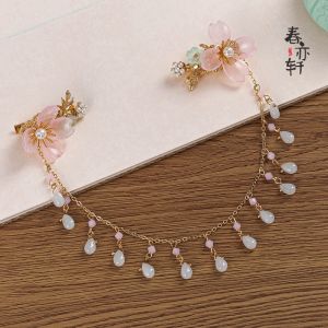Chinese Ancient Style Forehead Diamond Forehead Ornament Cherry Blossom Back Hairpin Han Chinese Clothing Accessories Short Hair Tassel Hair Accessories Female Fairy Costume Headdress