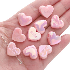 5pcs 17X14mm Acrylic Solid Color Heart Shape Beads Loose Spacer Beads For Handmade Bracelet Necklace Earring Keychain DIY Craft Jewelry Making Accessories