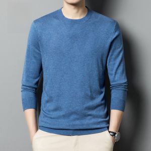 ROMON | Romon Mens Knitted Wool Sweater Fashionable Solid Color Slim Fit Round Neck Pullover Autumn Business Casual Long Sleeve Shirt