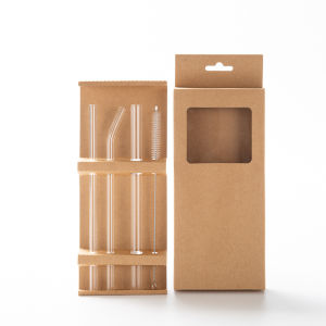4pcs/set Glass Straws with Brush Reusable Long Drinking Straw Straight Milkshakes Bubble Tea
