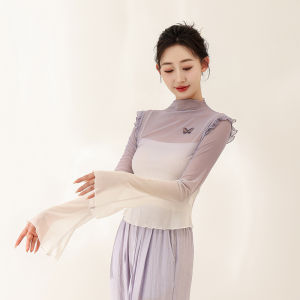 Pure If Classic Dance Butterfly Gradient Mesh Long Sleeve Top Modern Dance Performance Dance Practice Uniform Womens Clothing