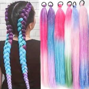 Ombre Braiding Hair Extensions สังเคราะห์สีสัน Braid Ponytail Extension ผม Tinsel 26 นิ้วจัมโบ้หางม้าสําหรับผู้หญิง