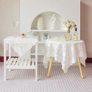 White Lace Tablecloth Hollow out Vintage Tea Table Cloth round Table Bedside Cabinet Sofa Fridge Square Scarf Cover Cloth