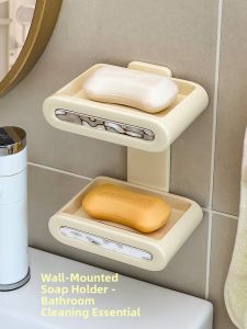 YA JIA LI JIA | Wall Mounted No Drill Soap Storage Box 2 Layers Shelf