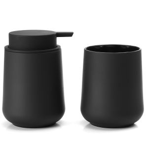 Bathroom Accessory Set - 2-Piece Soap Dispenser and Cup for Bathroom Vanity Decor in Matte Black