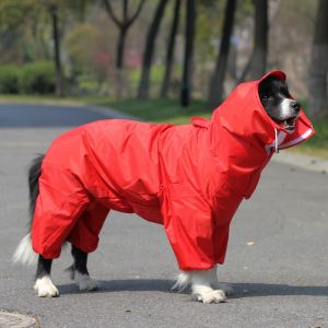 Waterproof Dog Raincoat Full Body Four Legs Pet Clothes for Large Dogs Golden Retriever Alaskan Malamute Casual Style PU Leather