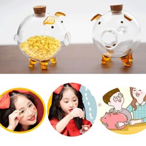 ZKMFU9568 Pig Shape Piggy Bank Glass Transparent Glass Jar Gift Storage Bottl