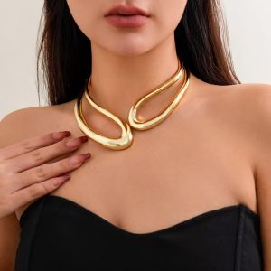 Ingemark | Ingemark Exaggerated Geometric Twisted Chunky Chokers Necklace for Women Punk Luxury Heavy Metal Torques Collar Chain Jewelry