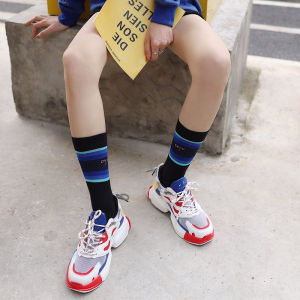 Rainbow Gradient Womens Mid-Calf Socks Trendy Stripe Candy Colored Socks Simple Japanese Style Long Socks for Men And Women